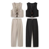 2025 New Women's Fashion Beaded Bow Vest + Pants Fashion Women's