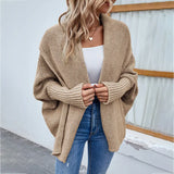 Scarf Collar Knitted Cardigan Sweater Women Coats Winter 2022 Bat Long Sleeve Elegant Loose Casual Long Knit Tops