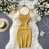 Women Knitted Strap Dress Sexy Sleeveless Slim Elastic Pencil Dress Summer Korean Bodycon Streetwear Short