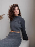 And Winter 2025 New Hot One-Step Skirt Sweater Set Women's Collar Knitted Top + Left Hip Skirts