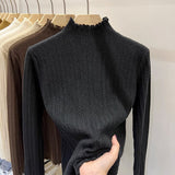 Ear Knit Shirt Half High Collar Bottoming Shirt Women With White Bottom Sweater 2025 Spring And Autumn New - Black / One Size
