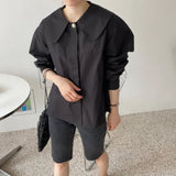 Toloer Chic Early Spring French Age Doll Collar Back Splicing Pleated Design Loose Versatile Long Sleeved Shirt Woman-Outfit