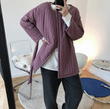 Autumn Winter Female Niche Design Lazy Round Neck Cotton-padded Jacket Quilted Loose Belt Soft Warm