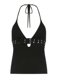 Buckle Strap Halter Crop Cami Top-Outfit