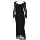 Sheer Long Sleeve Bodycon Maxi Dress-Outfit