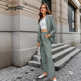 Simplee Elegant plaid two-pieces women blazer suit Casual streetwear suits female blazer set Chic office ladies women coat