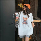 Oversized Half Sleeve Top Tee Shirt Femme 2021 Korean Style Clothes Women Kawaii Anime Bear Cotton Chic O-Neck T
