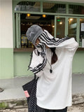 Lace Striped Bow Long Sleeved Top-Outfit