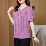 for Women Elegant 2023 Spring Summer Turn-down Collar Long Sleeve Solid Chiffon Button Shirt Casual Fashion Tops-Outfit