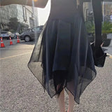 Fashion All-match Asymmetrical Mesh Skirt 2023 Summer New Elegant Office Lady Commute High Waist A-Line Voile Midi