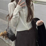 Windish Small Wool Knitted Cardigan Women's Autumn And Winter Round-Neck Long-Sleeved Bottom Shirt Short Repair Inside The