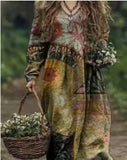 Printed Summer Long-Sleeved Dress Art Retro