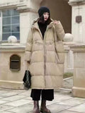 Large Version Of Long White Duck Down Down Jacket Female 2024 Winter Fashion Retro Thick Hooded Loose Over The Knee Coat Tide-Outfit