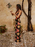 Women's Floral See-through Sleeveless Summer Spaghetti Strap Backless Party Dress Beach Streetwear Cover-up Sundress-Outfit