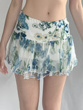 Babes Wind Screen Printing Irregular Lace Low-Rise Mini Skirt Holiday Thin Thin Short