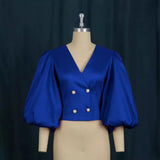 Collar Lantern Sleeve Button-Down Shirt Repair Short Party Women's Shirt