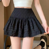 Splicing Mini Skirt for Women Y2K Korean High Waist Sweet Preppy Pleated Skirt Summer Solid Ruffles Kawaii A Line Skirts-Outfit