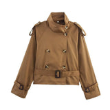Women's 2025 New Long-Sleeved Tie With Waist-Slanted Lint Double-Dbutled Short