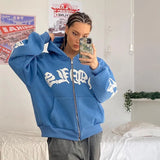 Gothic Letter Graphic Zip Up Hoodie-Outfit