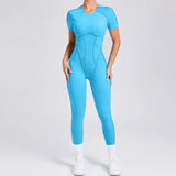 Toloer And Winter Stereo Back Tight Short-Sleeve Trousers One-Piece Sports Yoga Suit 88201-Outfit