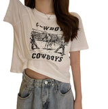 Toloer Print Short Short-Sleeved T-Shirt Female 2024 Summer Dress New Korean Version Design Sense Girl Slim Student