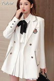All-match High-waist Pleated Skirt Long Sleeve Lapel Blazer A-Line Elegant Shirt Clothes Preppy Style