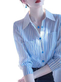 Toloer Super-Look Unique Beautiful Beautiful Blue And White Striped Polo Collar Shirt Women 2025 New Female Light Luxury Premium
