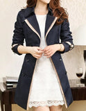 Trench Women Coat Turn Down Collar Full Sleeve Solid Slim Fit Jackets Double Breasted Mid Length Coats Splice Autumn-Outfit