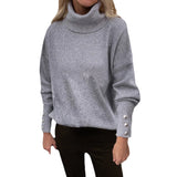 Toloer And Winter New Striped High Leader Mouth Button Sweater Solid Color Casual Loose Plus Size Sweater Woman-Outfit