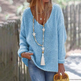Toloer Ladies Casual Loose Long Sleeve V Neck Fall Winter Sweater Knit