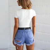 Summer Sexy Thin Threaded Blouse Tight Short-Sleeved T-Shirt Women's New Button Round Collar Jumpsuit With Bottom-Outfit