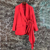 2022 Fashion New Autumn Chic Women's Blazer Dress Red Sexy Lapel Long Sleeve Bow Loose Dress Celebrity Club Party Dress