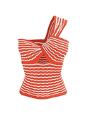 Knitted Stripe One Shoulder Tank Top-Outfit