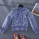 Women Tops Fashion Sexy Sheer Lace Blouse Lantern Sleeve 3D Floral Blouses Shirts Elegant Top Blusas