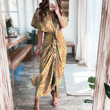 Women's Spring New Short-Sleeved Temperament Commute High-Waist Print Long