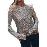 Toloer Autumn Women's Street Solid Color Round Collar Back Hollow Sequin Jacket