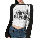 Women Gothic T-shirts Crop Tops Fall Winter y2k Clothes 2024 Fashion Classic Slim Long Sleeve Print Streetwear Tops-Outfit