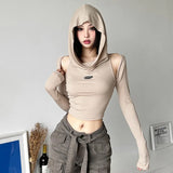 Toloer 2023 Street Personality Girl Hood Niche Trend Design Sense Long Sleeve Top-Outfit