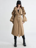 Toloer Street Wind Long Coat Tide 2024 Spring Lapel Long Sleeve Wooden Ear Decorative Splicing Lace Windbreaker-Outfit