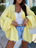 And Winter New Lantern Sleeves Knitted Cardigan Female Korean Version Of Lazy Palm Skin Texture Knitted Knitted Loose