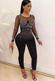Winter Sexy Black rhinestone Beaded Patch Long Sleeve