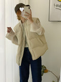 Baseball Collar Down Vest Female 2024 Winter New Fashion Vest Loose Solid Color White Duck Down Warm Vest Tide-Outfit