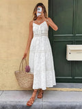 Women's New Sling INS Hot V-Neck White Hollow Escium Embroidery