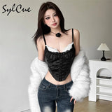 2024 Spring New Sweet Gentle Sexy Cute All-match Fashionable Cool High Street Women's Thin Sling Fishbone Vest-Outfit