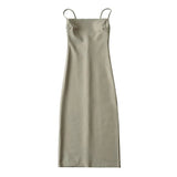 Summer New Hot Girl Sexy Fashion Flat Mouth Word Shoulder Solid Color Slim Forked Dress Woman-Outfit