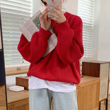 2022 New Women's Pullovers Vintage Korean Style Long Sleeve Round Neck Casual Loose Ladies Knitting Tops Sweaters