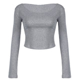 Toloer Girl Waste Dirt Solid Color Off-The-Shoulder Hooded Sexy Knit T-Shirt Female Casual Versatile Loose Long-Sleeved Top-Outfit