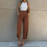 Toloer Spot Women's Wear Factory Fashion Pure Color Loose High Waist And Foot Suit Pants-Outfit