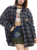 Toloer Couples Retro Badge Plaid Shirt Men And Women 2024 Spring And Autumn New Long Sleeve Versatile Shirt