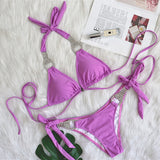 Toloer Vacation Solid Color Sexy Strap Swimsuit 2023 New Bikini Rhinestone Bathing